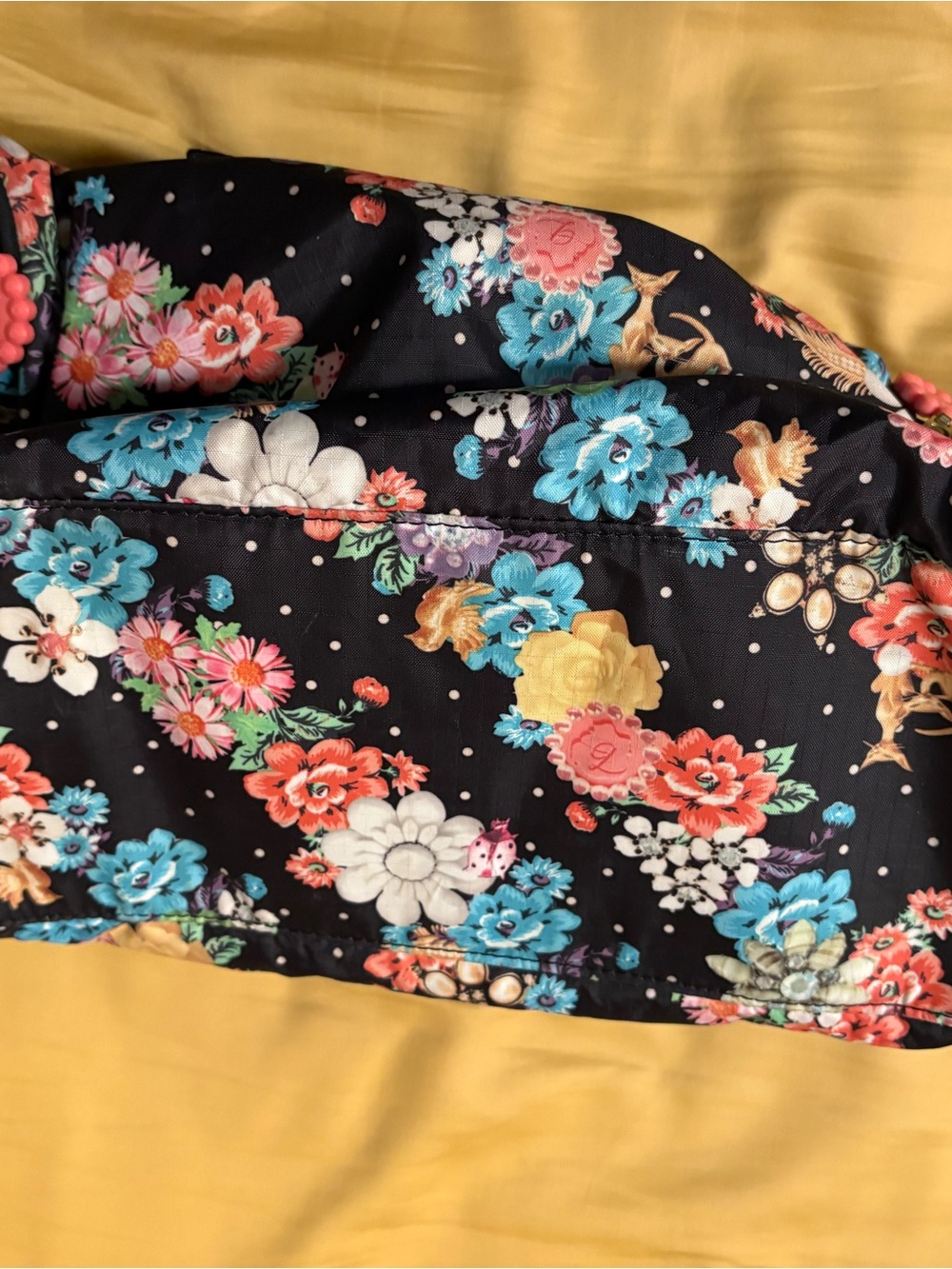 Floral satchel Tote Bag with black Base - Picture 3 of 8